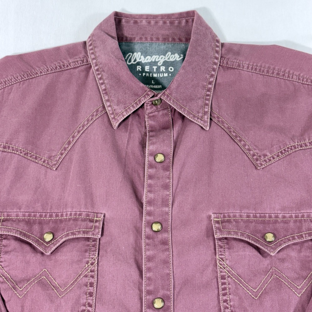 Wrangler Retro Premium Mens Large Crimson Western Snap Shirt MVR483R Fade 12oz